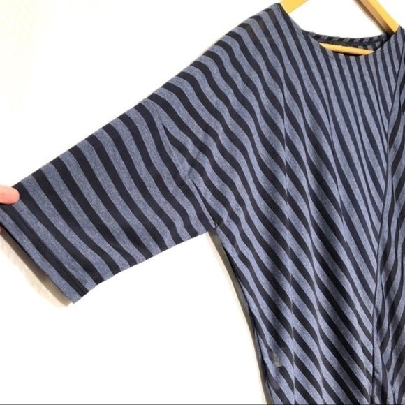 Navy & Blue Stripe Asymmetrical Semi Sheer Top - Picture 2 of 7